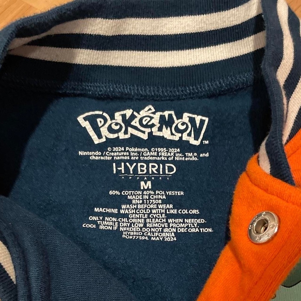 Pokemon Boys Jacket Varsity Letterman Pikachu Bulbasaur Medium Navy Orange - Picture 2 of 4